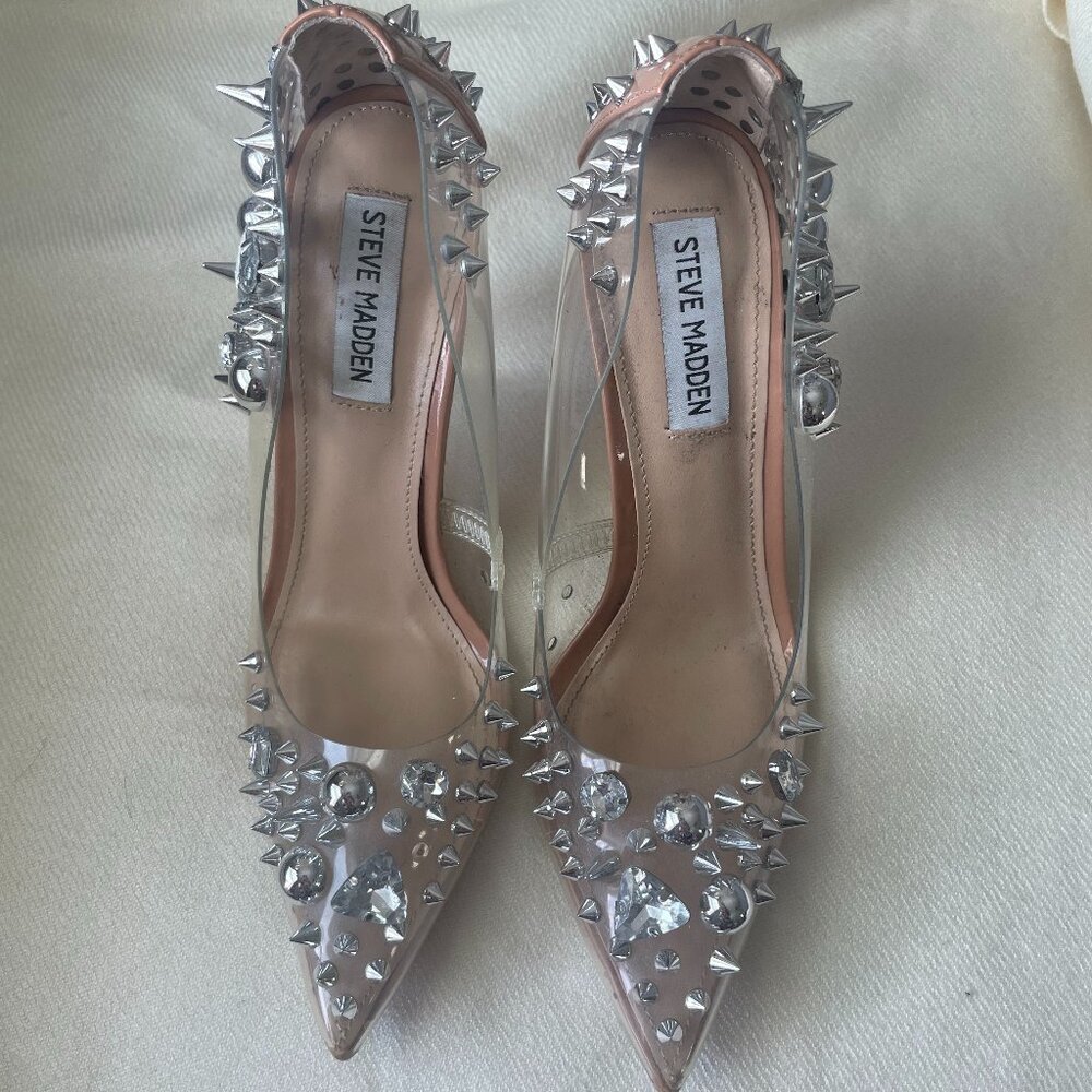 Steve Madden Veronicka Clear Studded Spiked Heels - Size 8